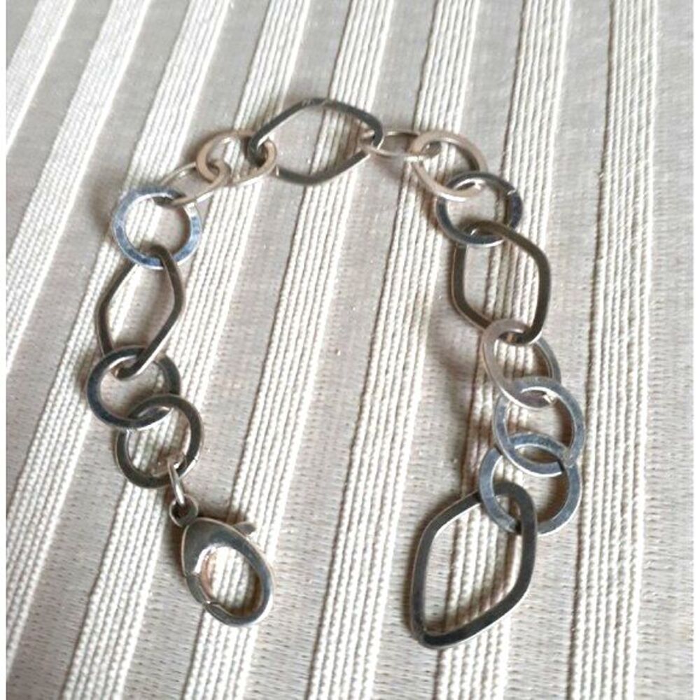 Sterling silver open chain link bracelet solid  925 7 inches vintage jewelry